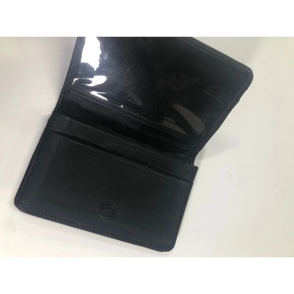 Wenger Swiss Army Black Leather Bifold Card Case Wallet ID Window Slim Mens